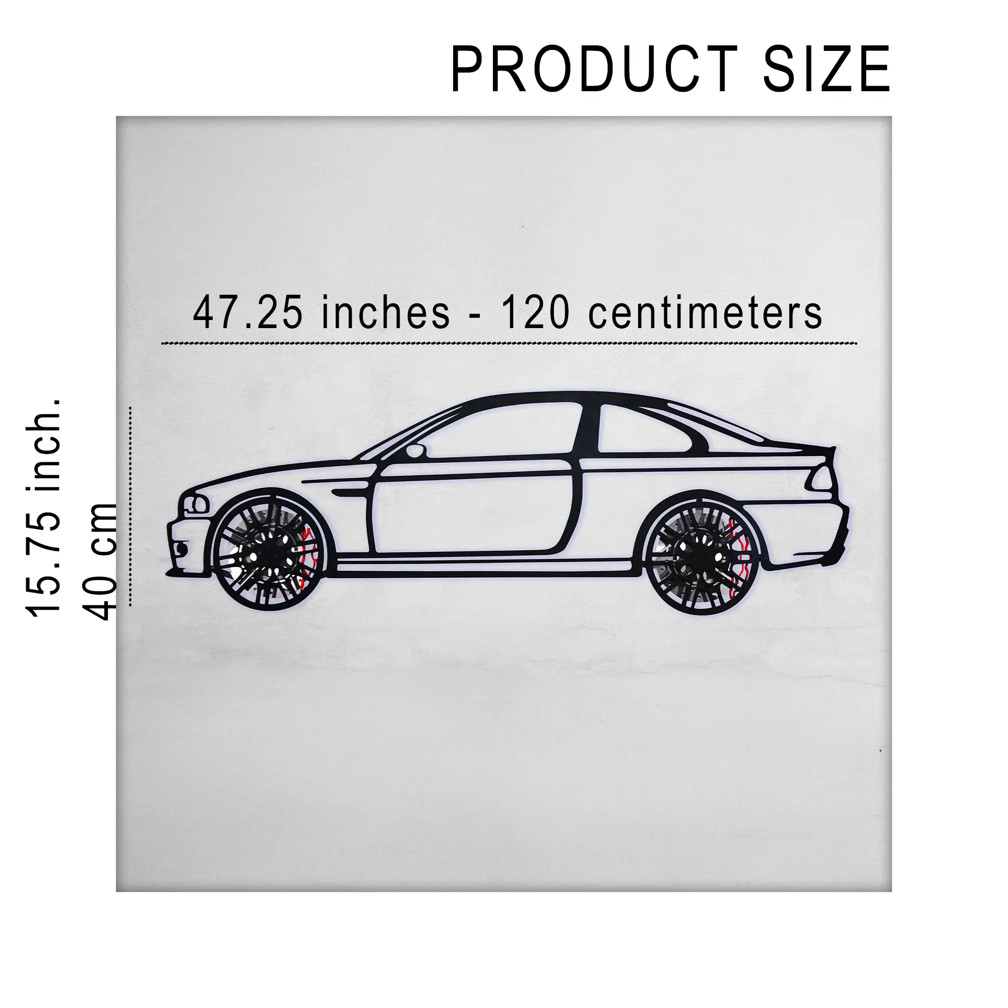 BMW E46 M3 Wall Art – Steel Silhouette with Spinning Wheels-KAFMEKA016 by Enova Art
