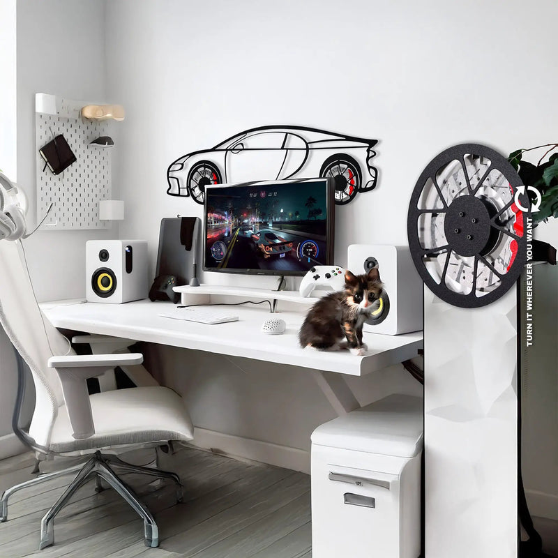 Bugatti Wall Art – Luxury Steel Silhouette with Spinning Wheels-KAFMEKA018 by Enova Art