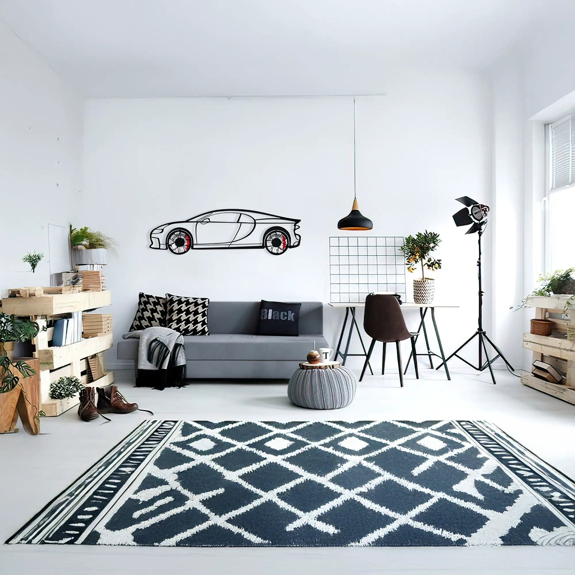 Bugatti Wall Art – Luxury Steel Silhouette with Spinning Wheels-KAFMEKA018 by Enova Art