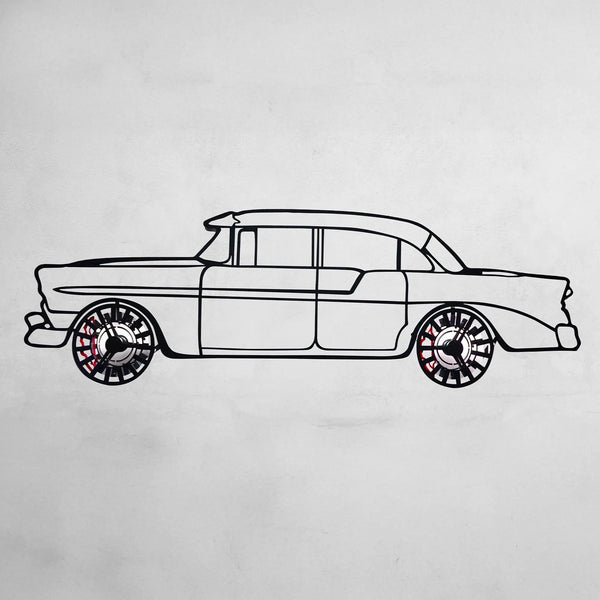 1956 Chevrolet Bel Air Wall Art – Classic Steel Silhouette with Spinning Wheels-KAFMEKA020
