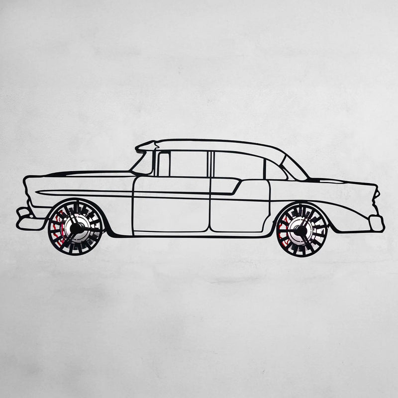 1956 Chevrolet Bel Air Wall Art – Classic Steel Silhouette with Spinning Wheels-KAFMEKA020 by Enova Art