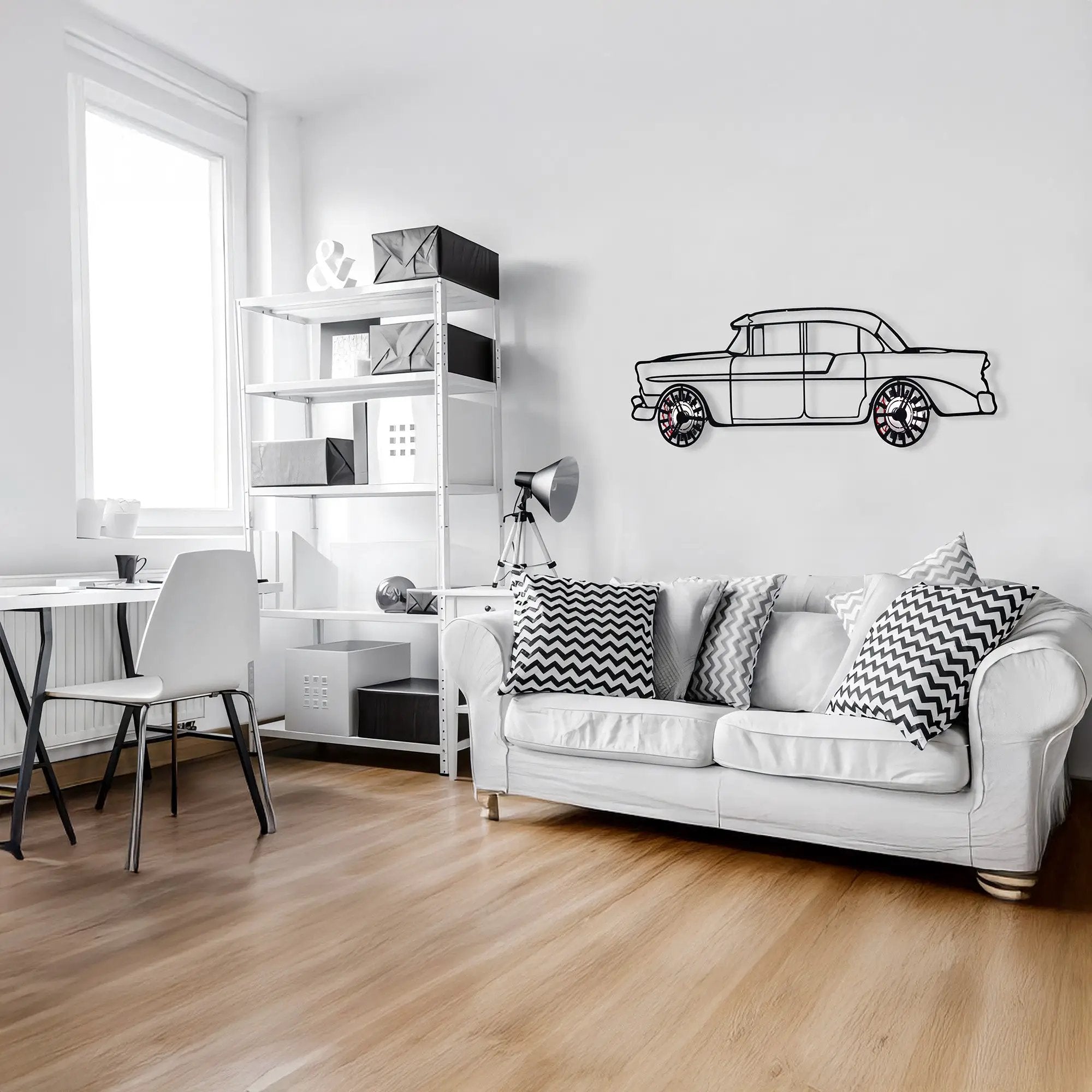 1956 Chevrolet Bel Air Wall Art – Classic Steel Silhouette with Spinning Wheels-KAFMEKA020 by Enova Art
