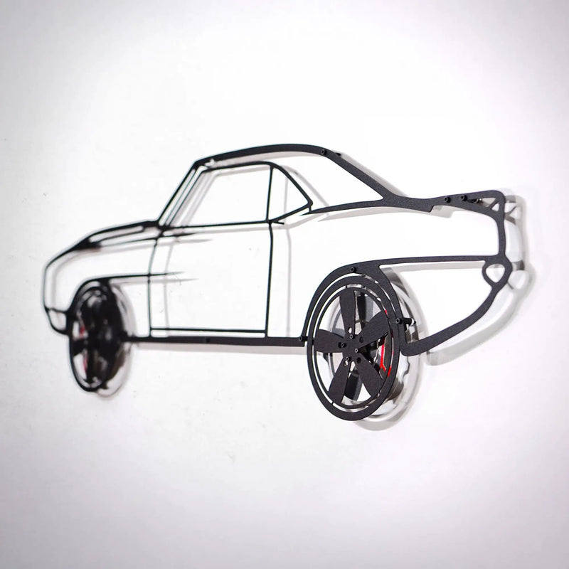 1969 Chevrolet Camaro Wall Art – Classic Steel Silhouette with Spinning Wheels-KAFMEKA021 by Enova Art