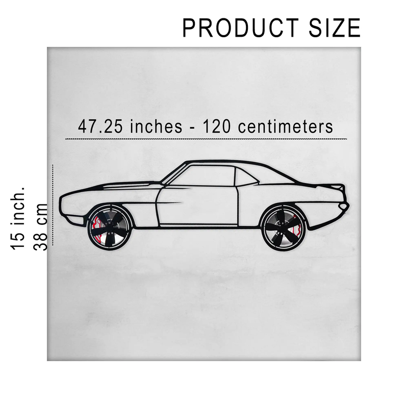 1969 Chevrolet Camaro Wall Art – Classic Steel Silhouette with Spinning Wheels-KAFMEKA021 by Enova Art