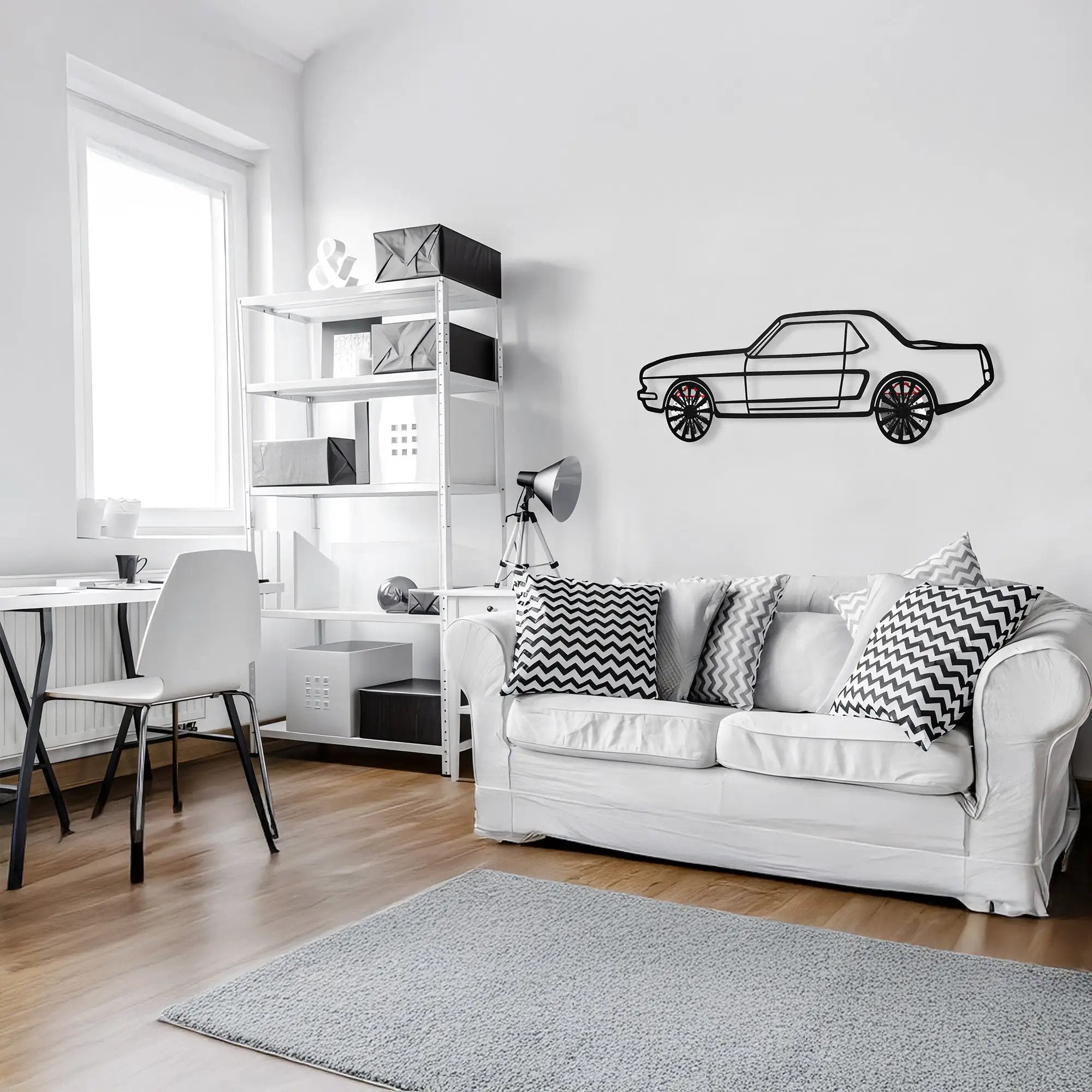 1964 Ford Mustang Wall Art – Classic Steel Silhouette with Spinning Wheels-KAFMEKA025 by Enova Art
