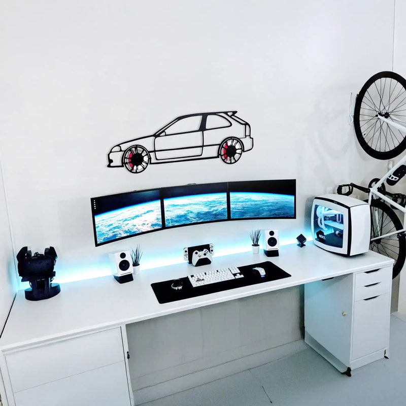 Honda Civic Wall Art – JDM Steel Silhouette with Spinning Wheels-KAFMEKA028 by Enova Art