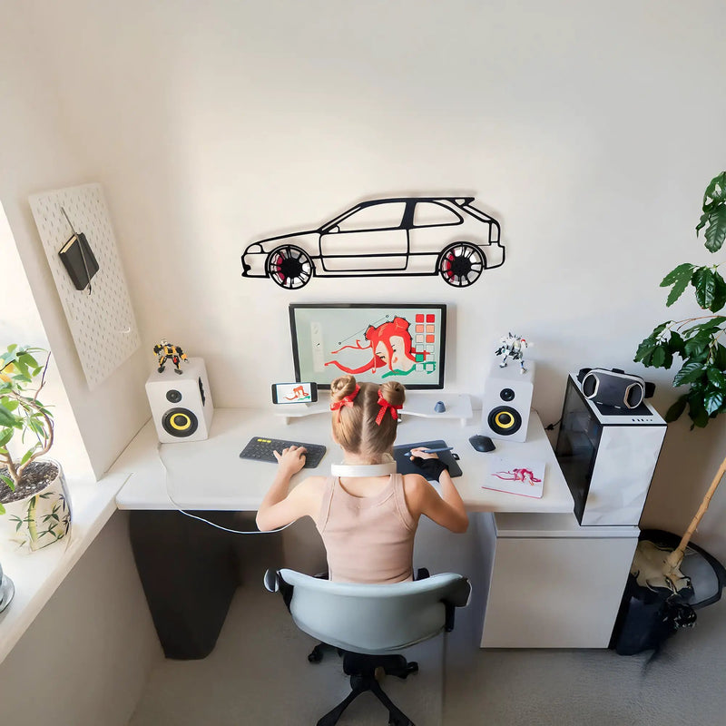 Honda Civic Wall Art – JDM Steel Silhouette with Spinning Wheels-KAFMEKA028 by Enova Art