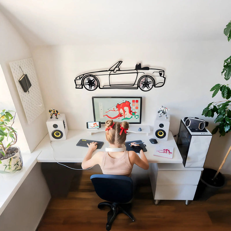 Honda S2000 Wall Art – JDM Steel Silhouette with Spinning Wheels-KAFMEKA029 by Enova Art