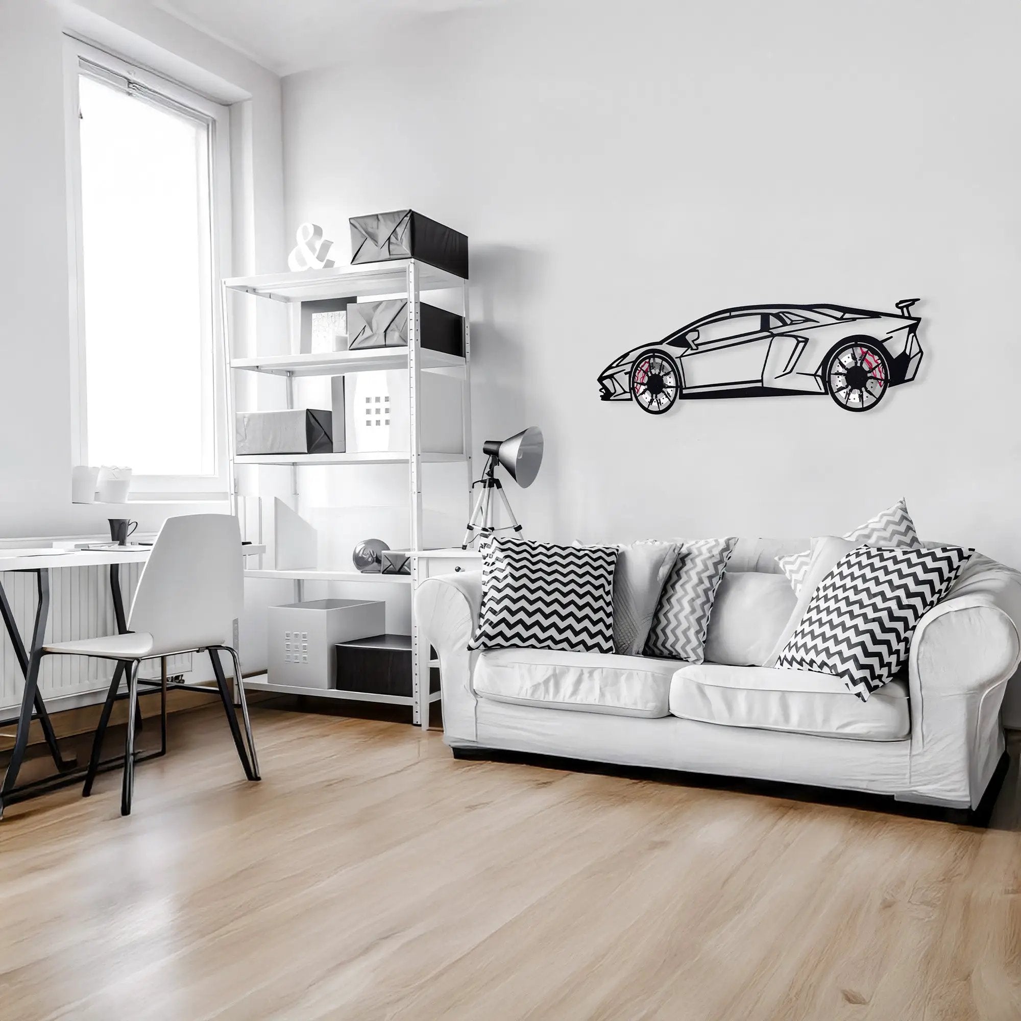 Lamborghini Wall Art – Exotic Supercar Steel Silhouette with Spinning Wheels-KAFMEKA030 by Enova Art