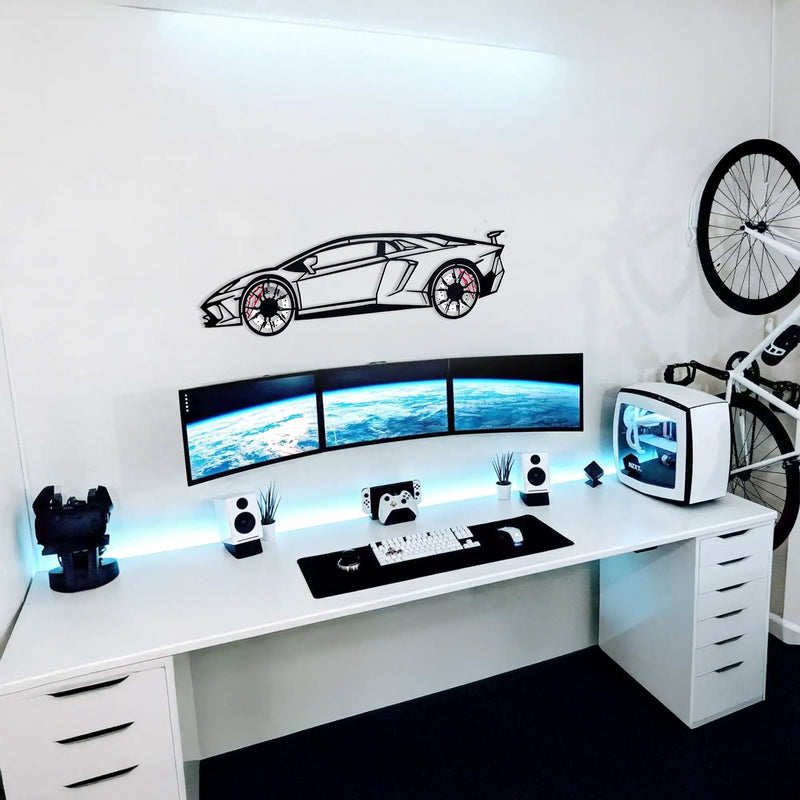 Lamborghini Wall Art – Exotic Supercar Steel Silhouette with Spinning Wheels-KAFMEKA030 by Enova Art