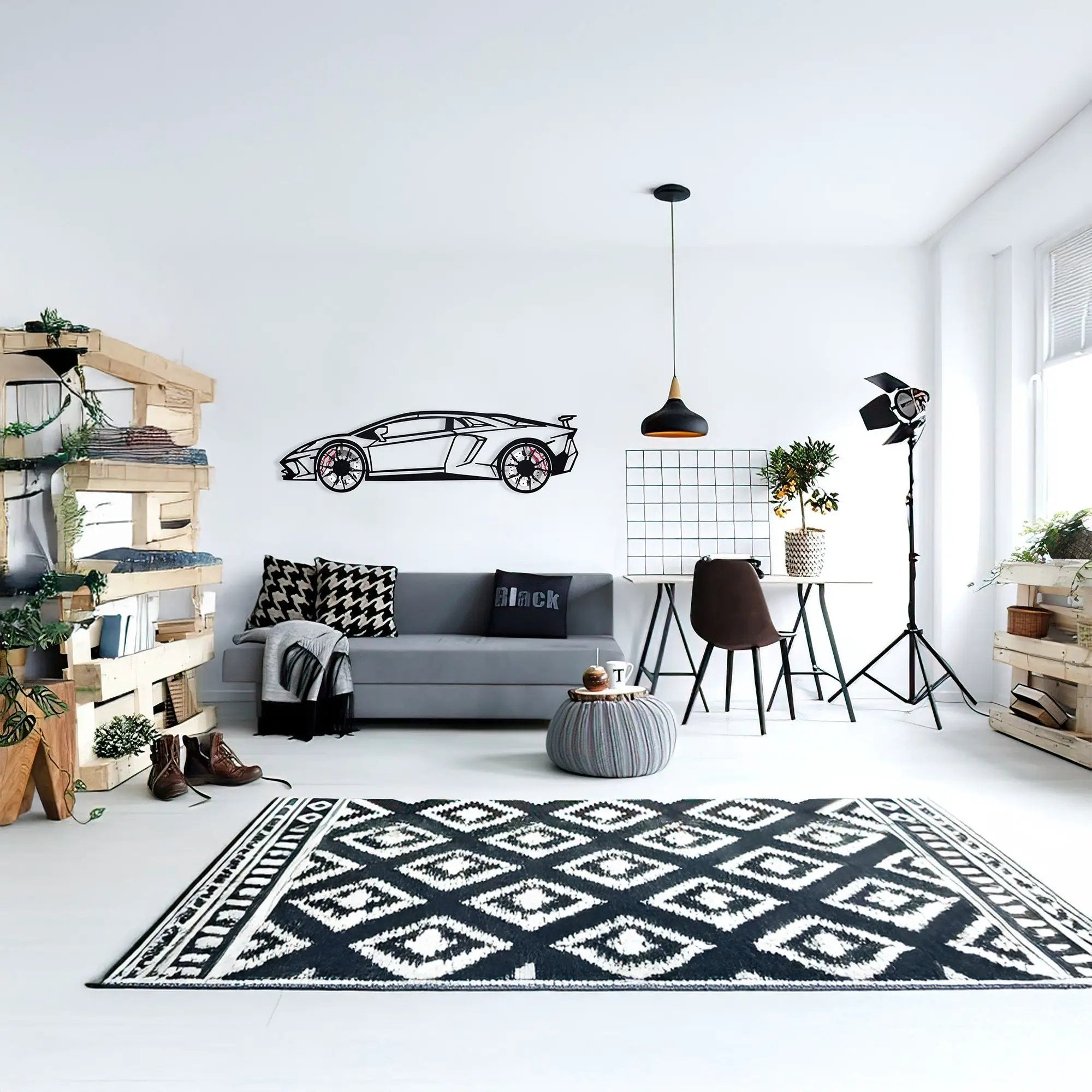 Lamborghini Wall Art – Exotic Supercar Steel Silhouette with Spinning Wheels-KAFMEKA030 by Enova Art