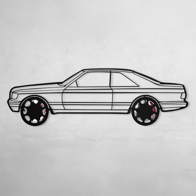 1990 Mercedes-Benz 500 SEC Wall Art – Steel Silhouette with Spinning Wheels-KAFMEKA032 by Enova Art