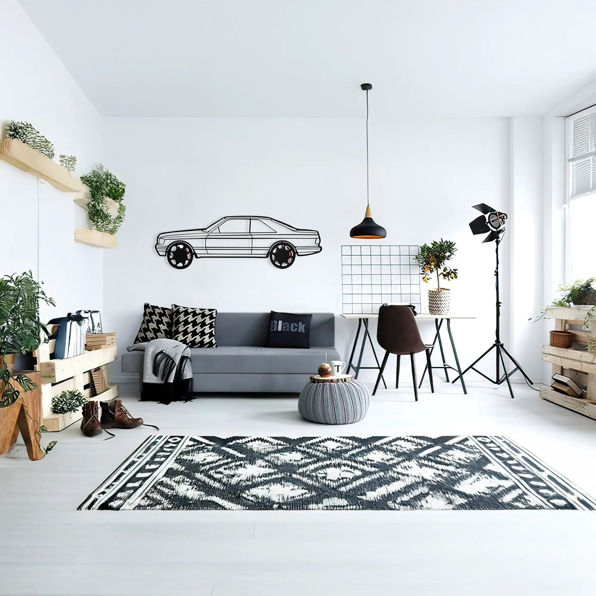 1990 Mercedes-Benz 500 SEC Wall Art – Steel Silhouette with Spinning Wheels-KAFMEKA032 by Enova Art