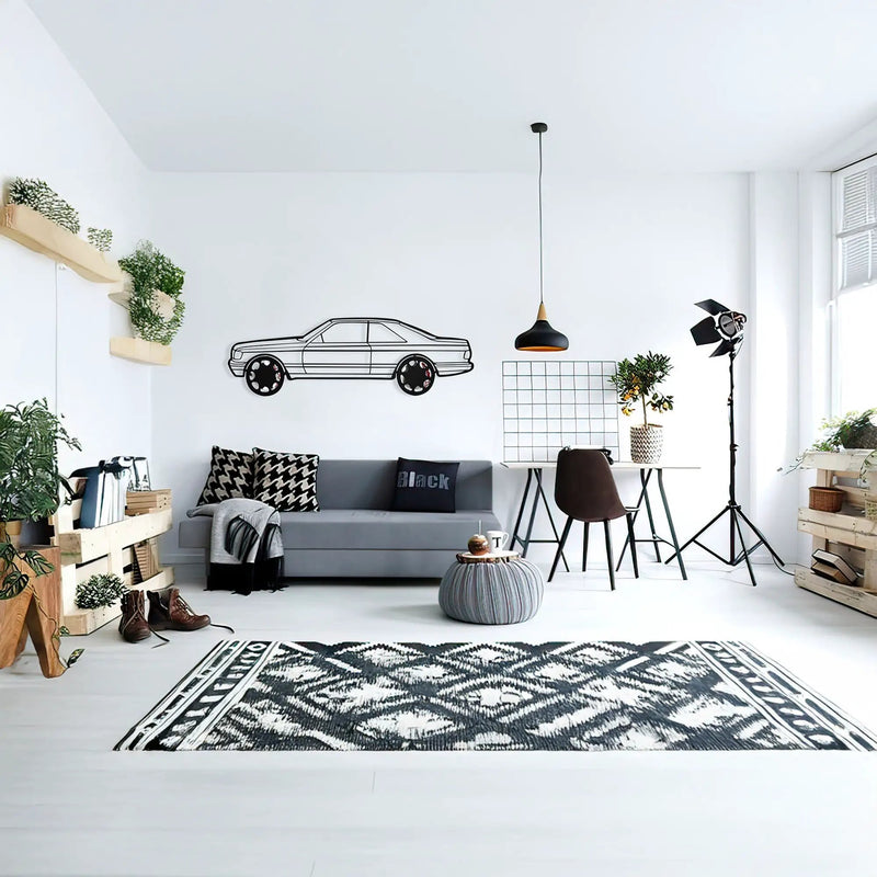 1990 Mercedes-Benz 500 SEC Wall Art – Steel Silhouette with Spinning Wheels-KAFMEKA032 by Enova Art