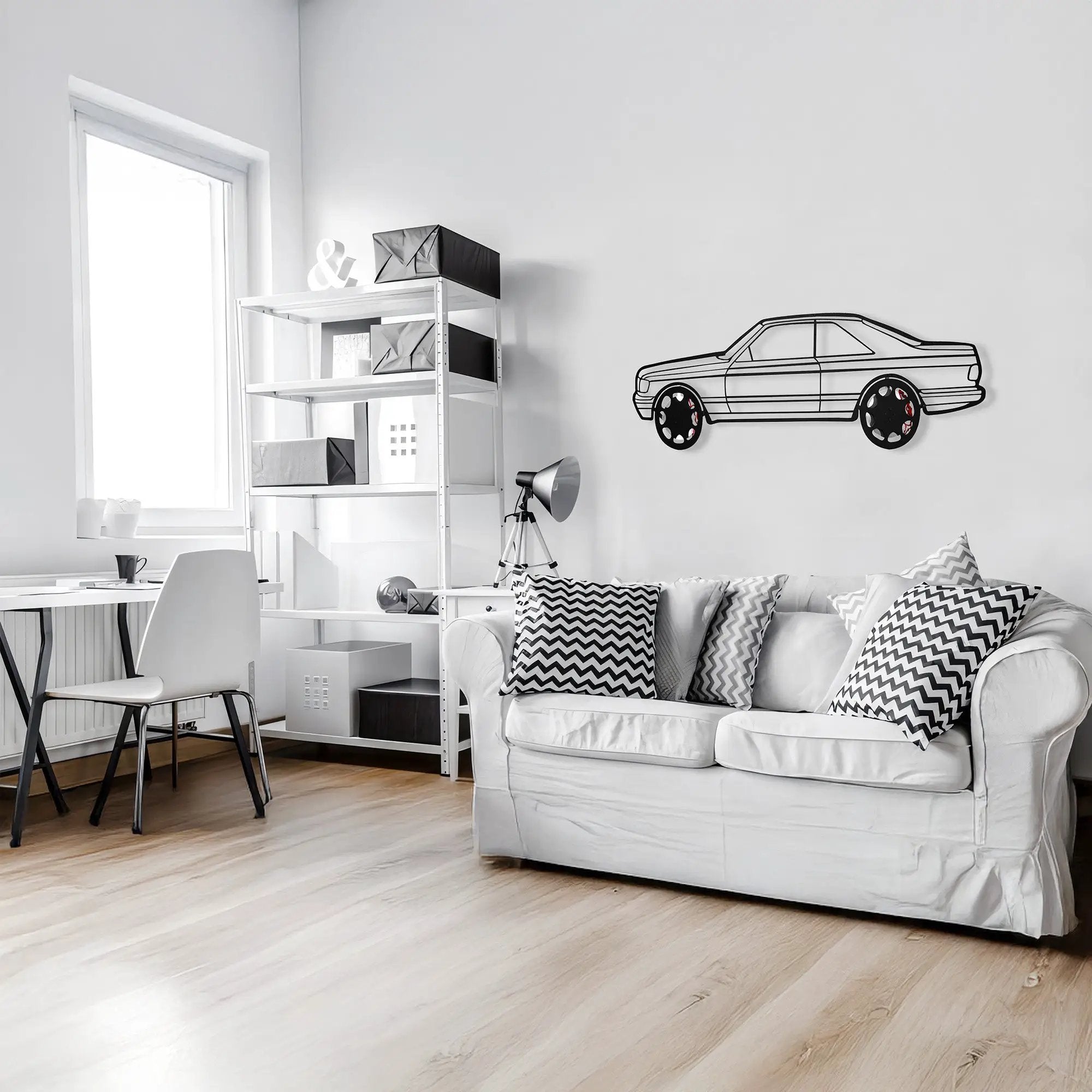 1990 Mercedes-Benz 500 SEC Wall Art – Steel Silhouette with Spinning Wheels-KAFMEKA032 by Enova Art
