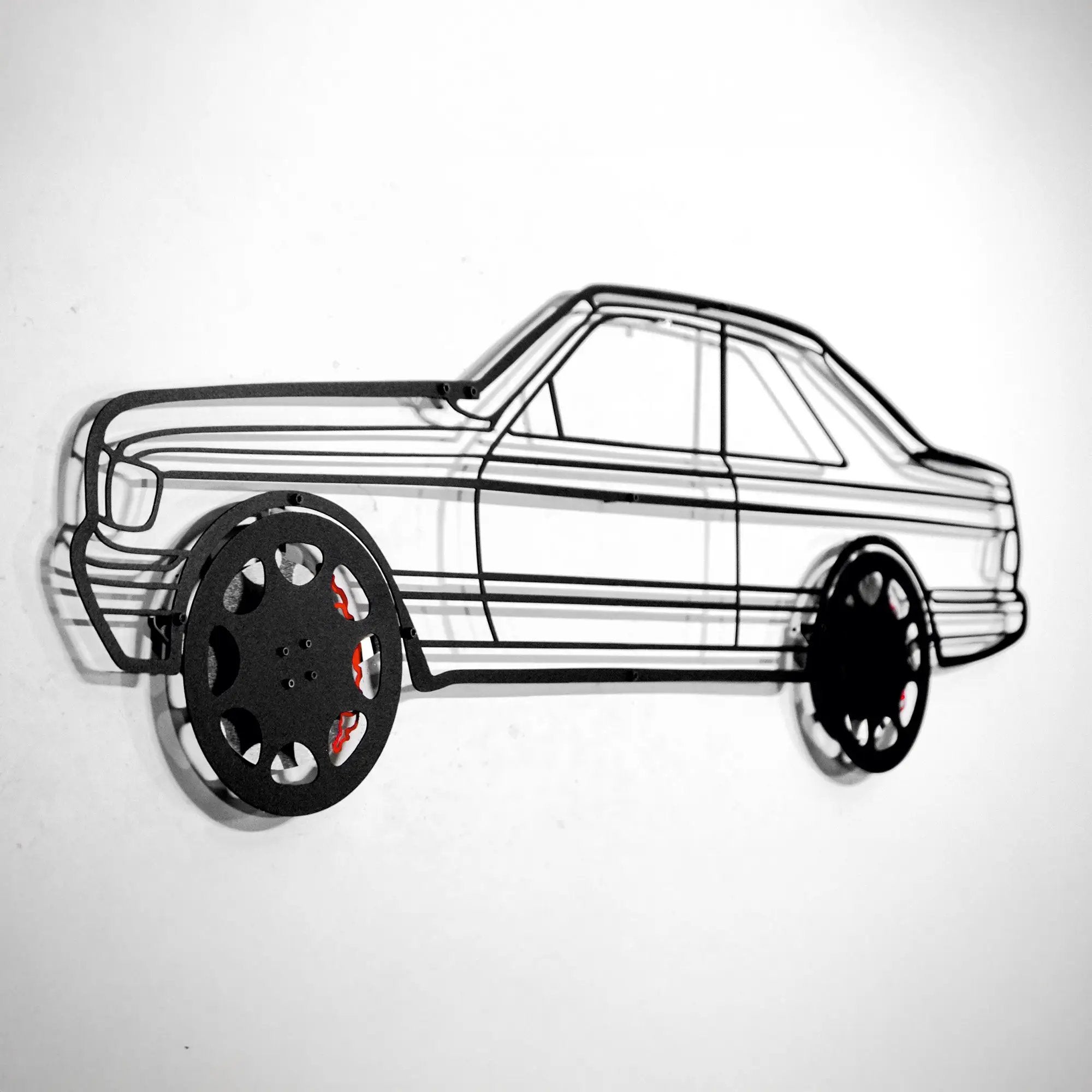 1990 Mercedes-Benz 500 SEC Wall Art – Steel Silhouette with Spinning Wheels-KAFMEKA032 by Enova Art