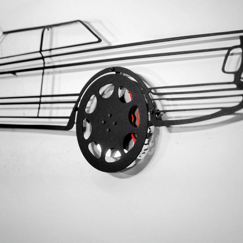 1990 Mercedes-Benz 500 SEC Wall Art – Steel Silhouette with Spinning Wheels-KAFMEKA032 by Enova Art