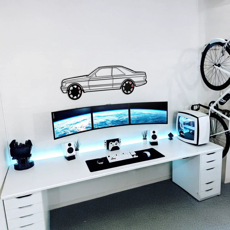 1990 Mercedes-Benz 500 SEC Wall Art – Steel Silhouette with Spinning Wheels-KAFMEKA032 by Enova Art
