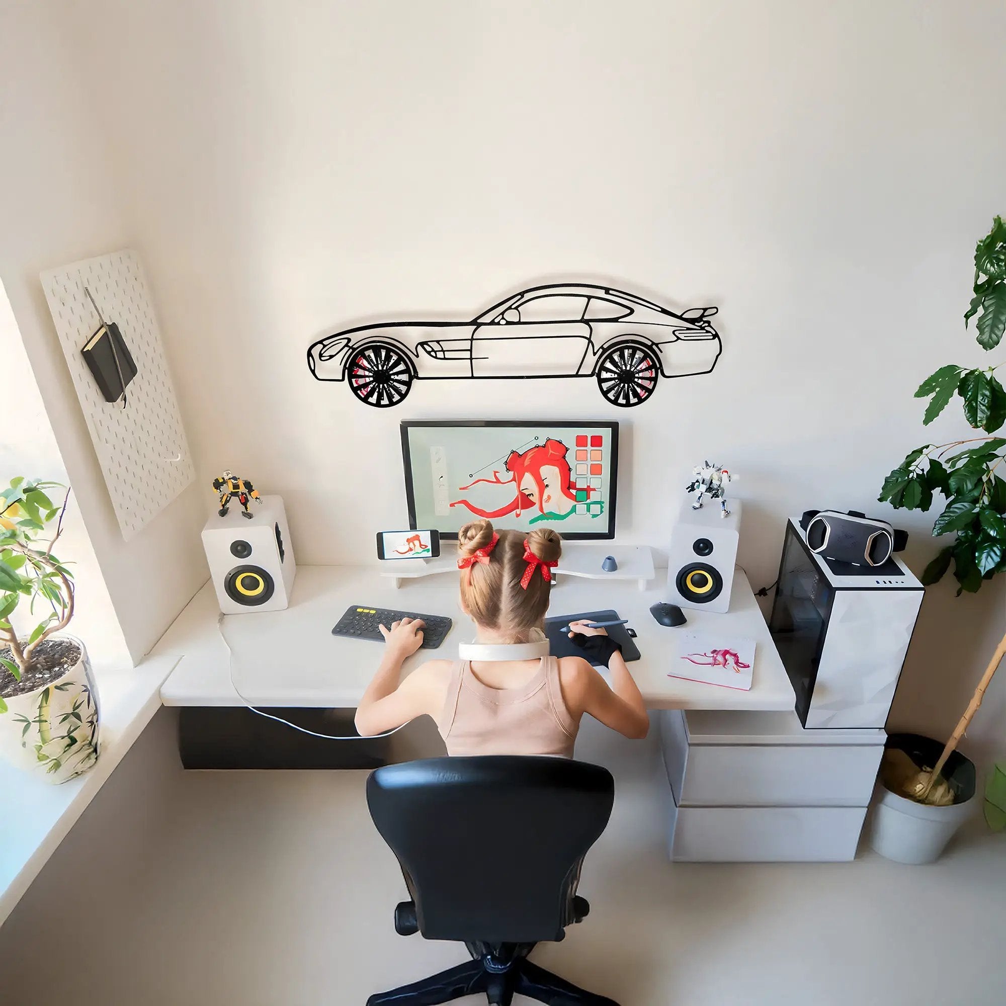 Mercedes-AMG GT R Wall Art – Steel Silhouette with Spinning Wheels-KAFMEKA033 by Enova Art