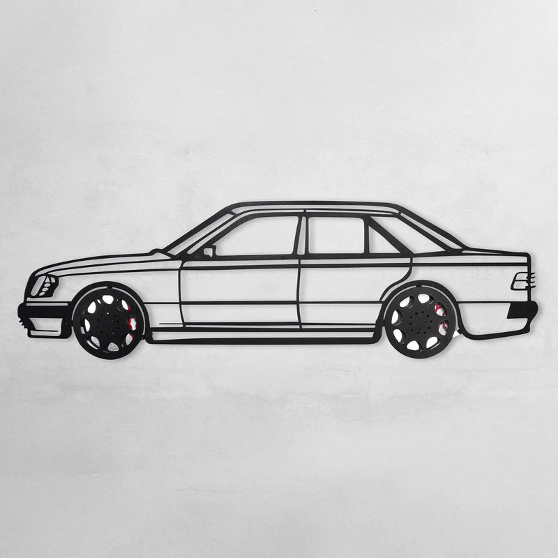 Mercedes W124 Wall Art – Classic Steel Silhouette with Spinning Wheels-KAFMEKA035 by Enova Art