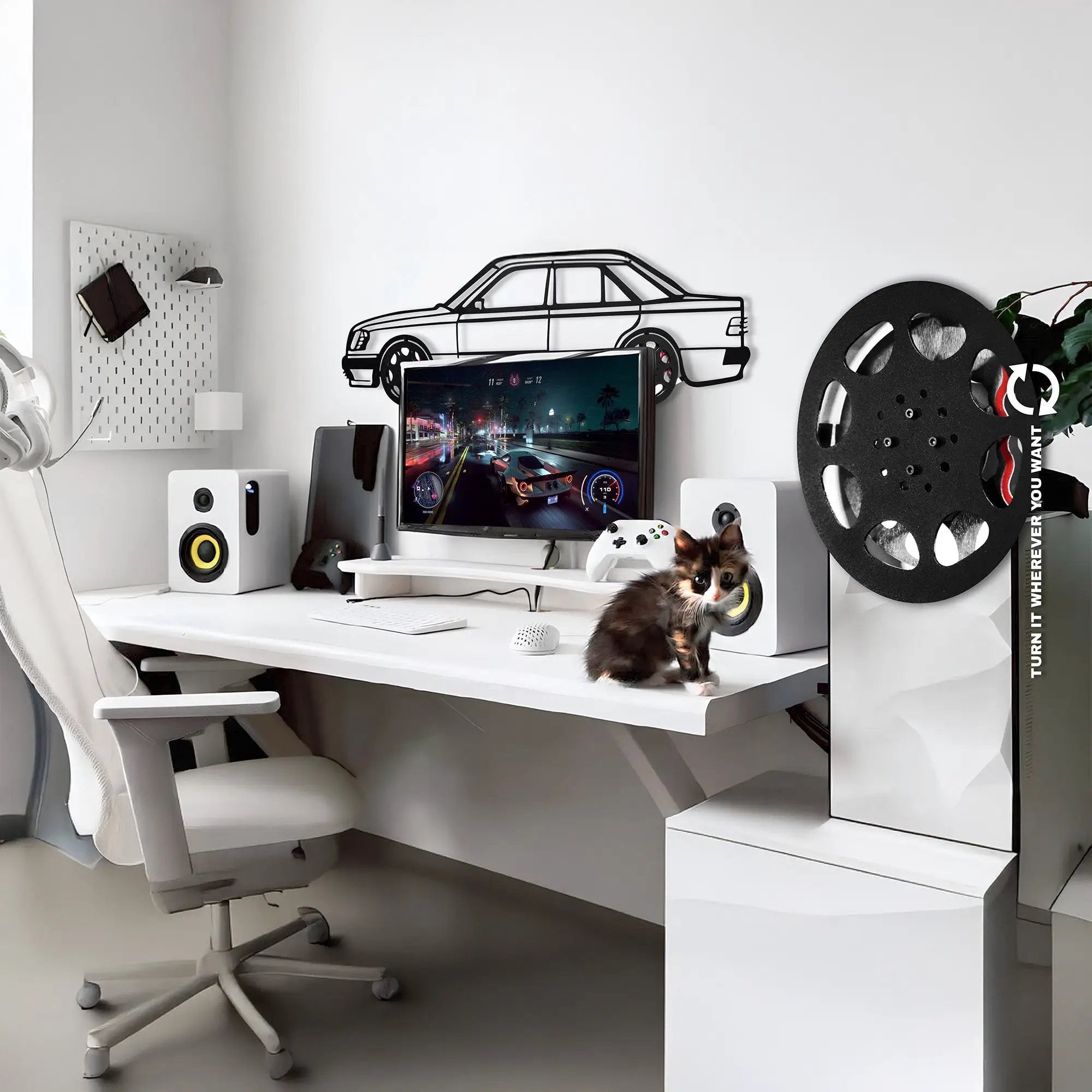 Mercedes W124 Wall Art – Classic Steel Silhouette with Spinning Wheels-KAFMEKA035 by Enova Art