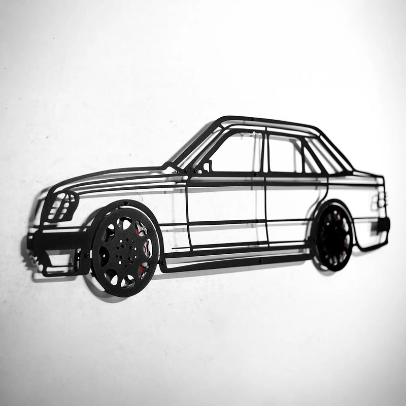 Mercedes W124 Wall Art – Classic Steel Silhouette with Spinning Wheels-KAFMEKA035 by Enova Art