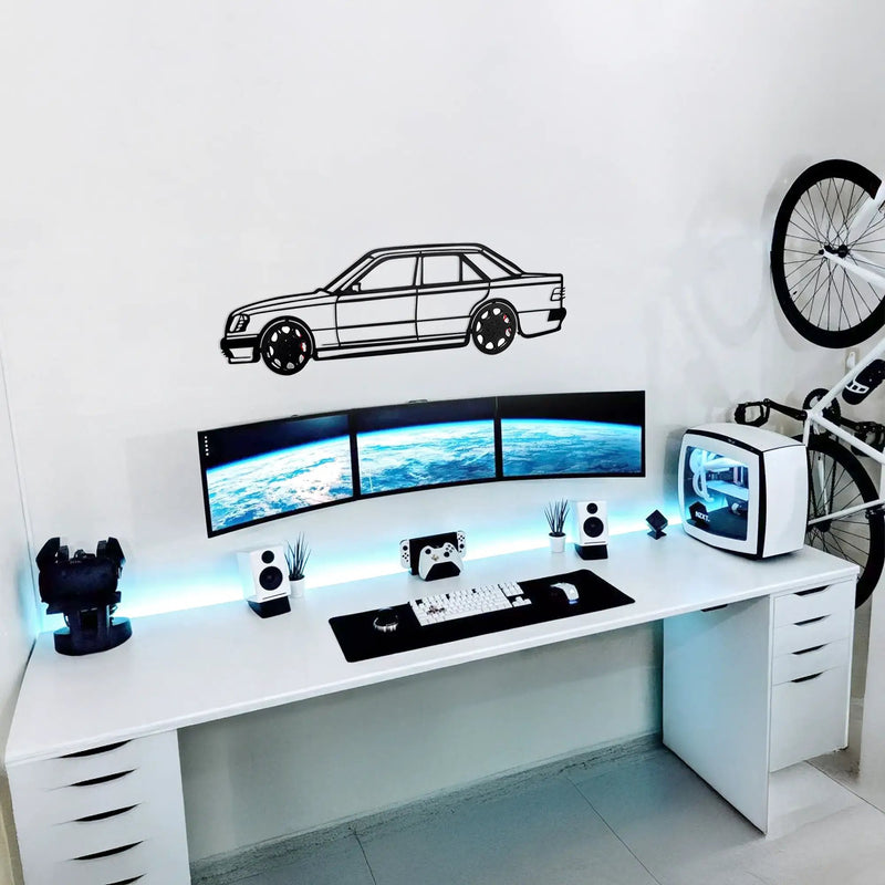 Mercedes W124 Wall Art – Classic Steel Silhouette with Spinning Wheels-KAFMEKA035 by Enova Art