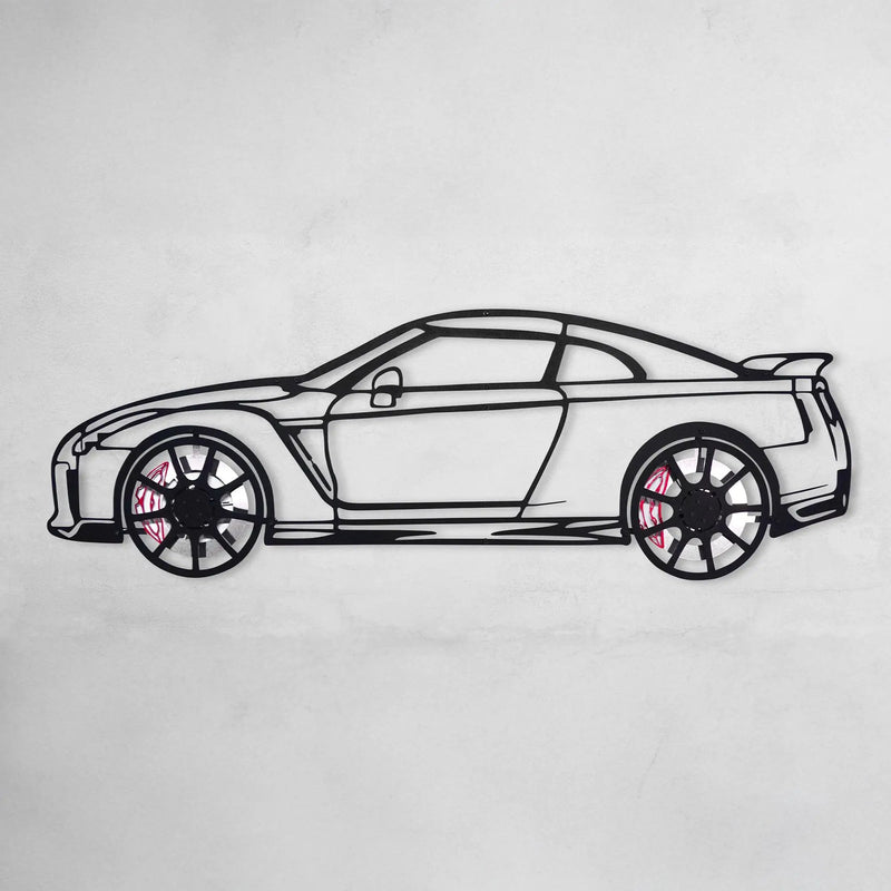Nissan GT-R R35 Wall Art – JDM Steel Silhouette with Spinning Wheels-KAFMEKA036 by Enova Art