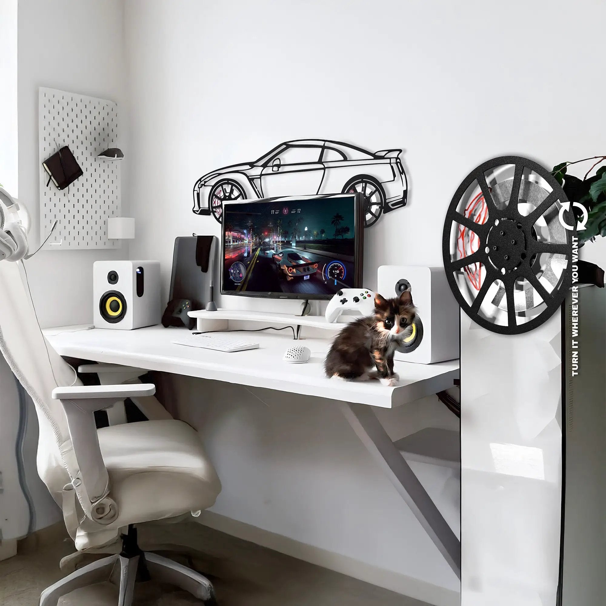 Nissan GT-R R35 Wall Art – JDM Steel Silhouette with Spinning Wheels-KAFMEKA036 by Enova Art