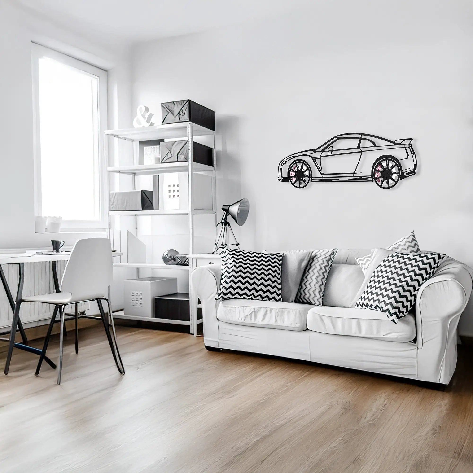 Nissan GT-R R35 Wall Art – JDM Steel Silhouette with Spinning Wheels-KAFMEKA036 by Enova Art