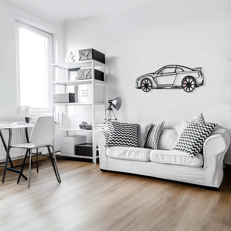 Nissan GT-R R35 Wall Art – JDM Steel Silhouette with Spinning Wheels-KAFMEKA036 by Enova Art