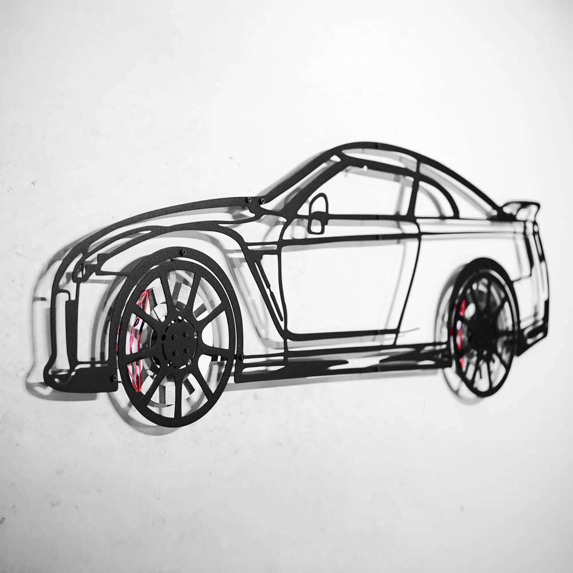Nissan GT-R R35 Wall Art – JDM Steel Silhouette with Spinning Wheels-KAFMEKA036 by Enova Art
