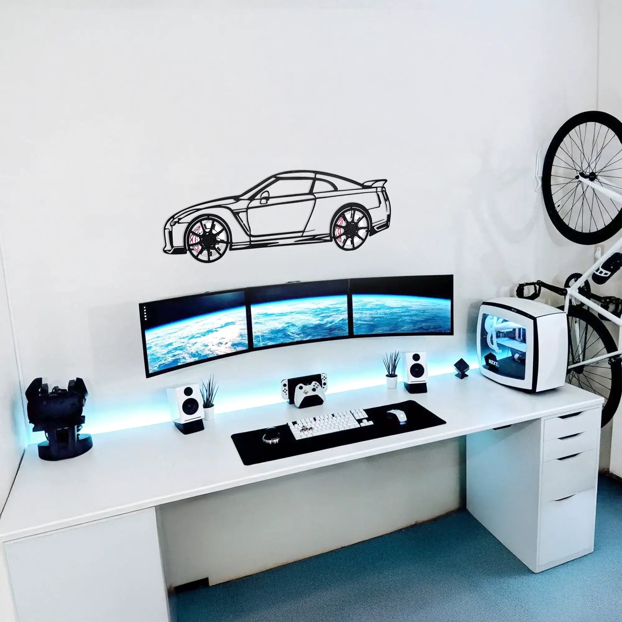 Nissan GT-R R35 Wall Art – JDM Steel Silhouette with Spinning Wheels-KAFMEKA036 by Enova Art