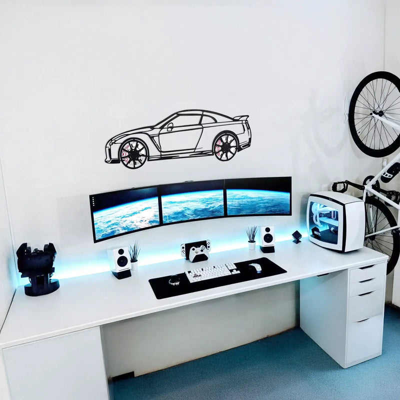 Nissan GT-R R35 Wall Art – JDM Steel Silhouette with Spinning Wheels-KAFMEKA036 by Enova Art