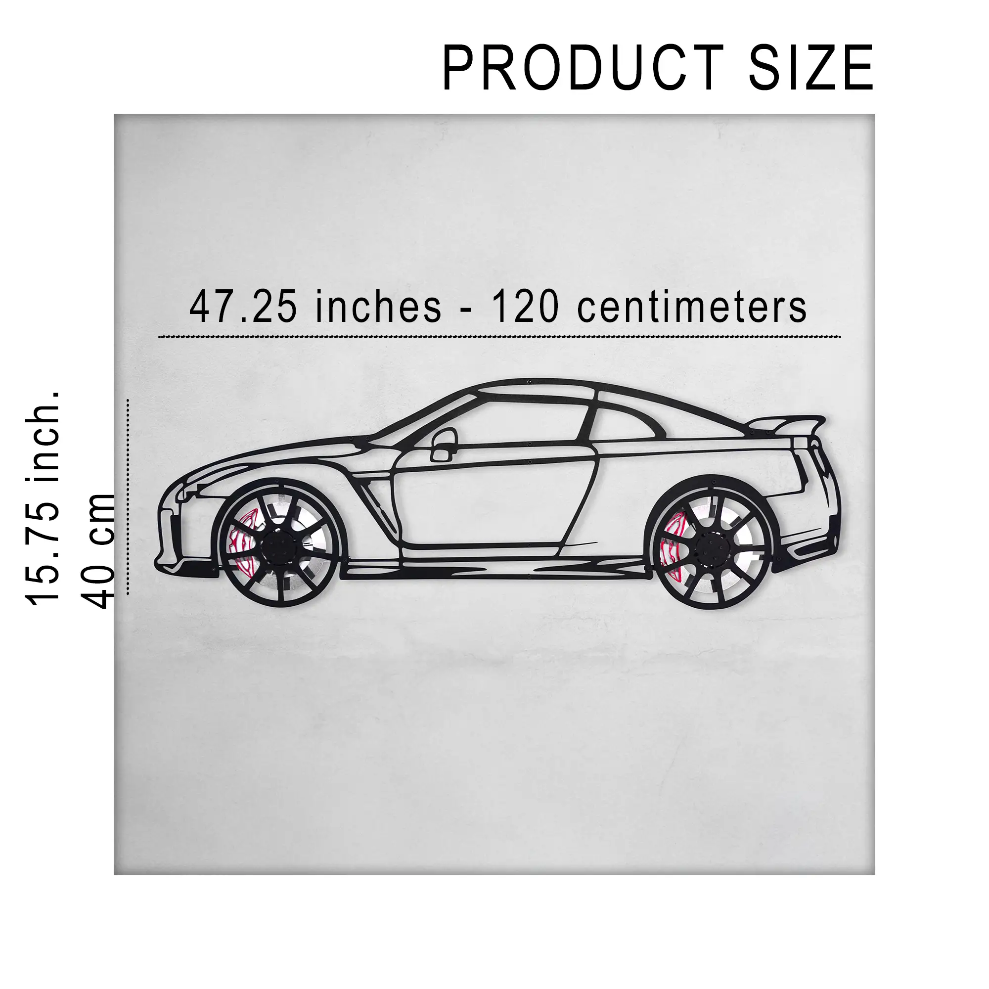 Nissan GT-R R35 Wall Art – JDM Steel Silhouette with Spinning Wheels-KAFMEKA036 by Enova Art