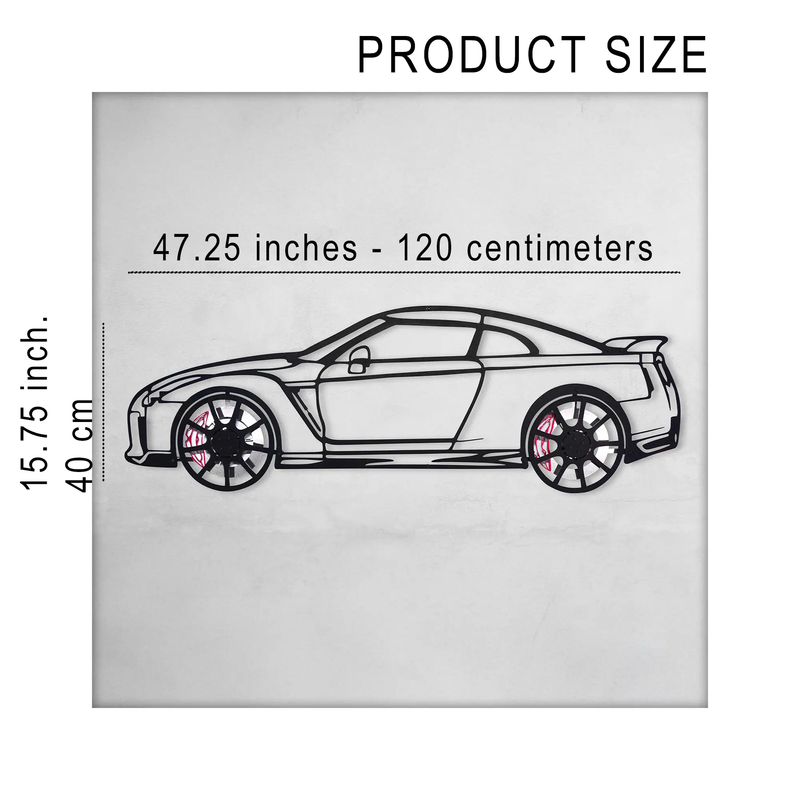Nissan GT-R R35 Wall Art – JDM Steel Silhouette with Spinning Wheels-KAFMEKA036 by Enova Art