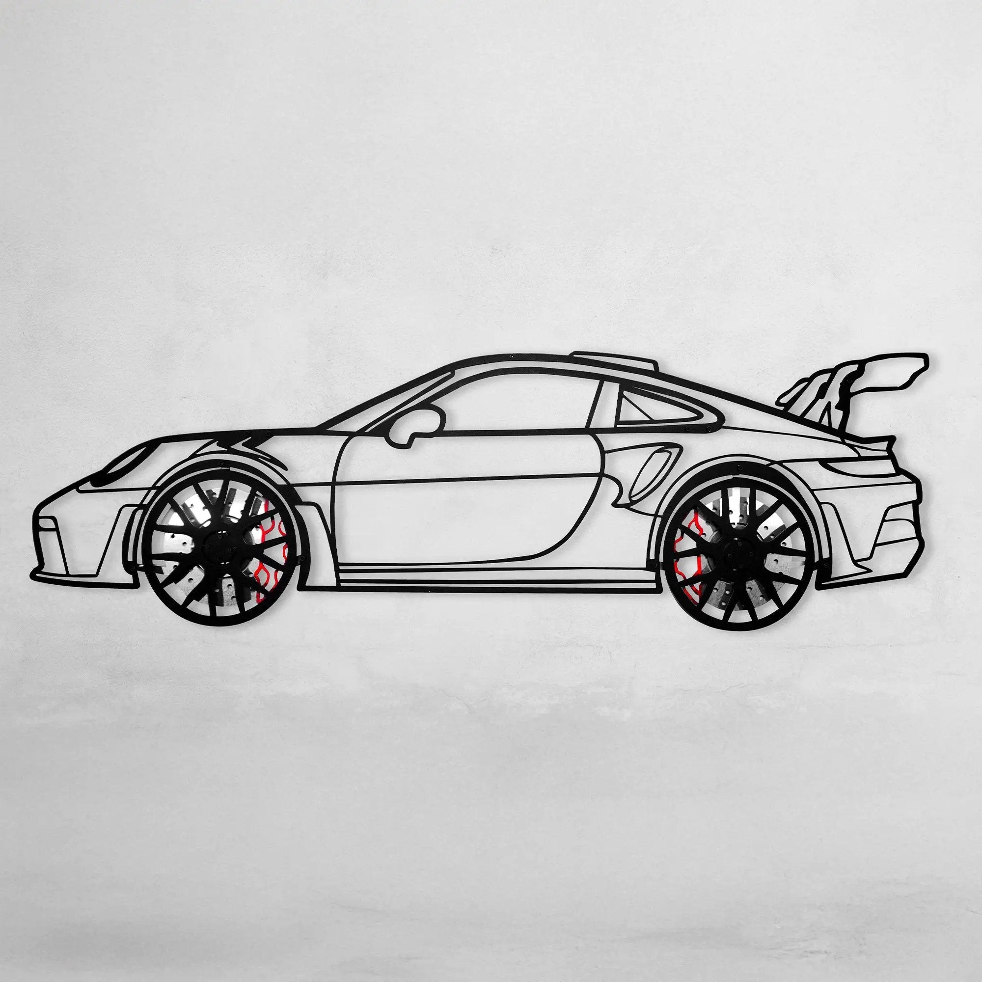 Porsche 911 GT Wall Art – Steel Silhouette with Spinning Wheels-KAFMEKA037 by Enova Art