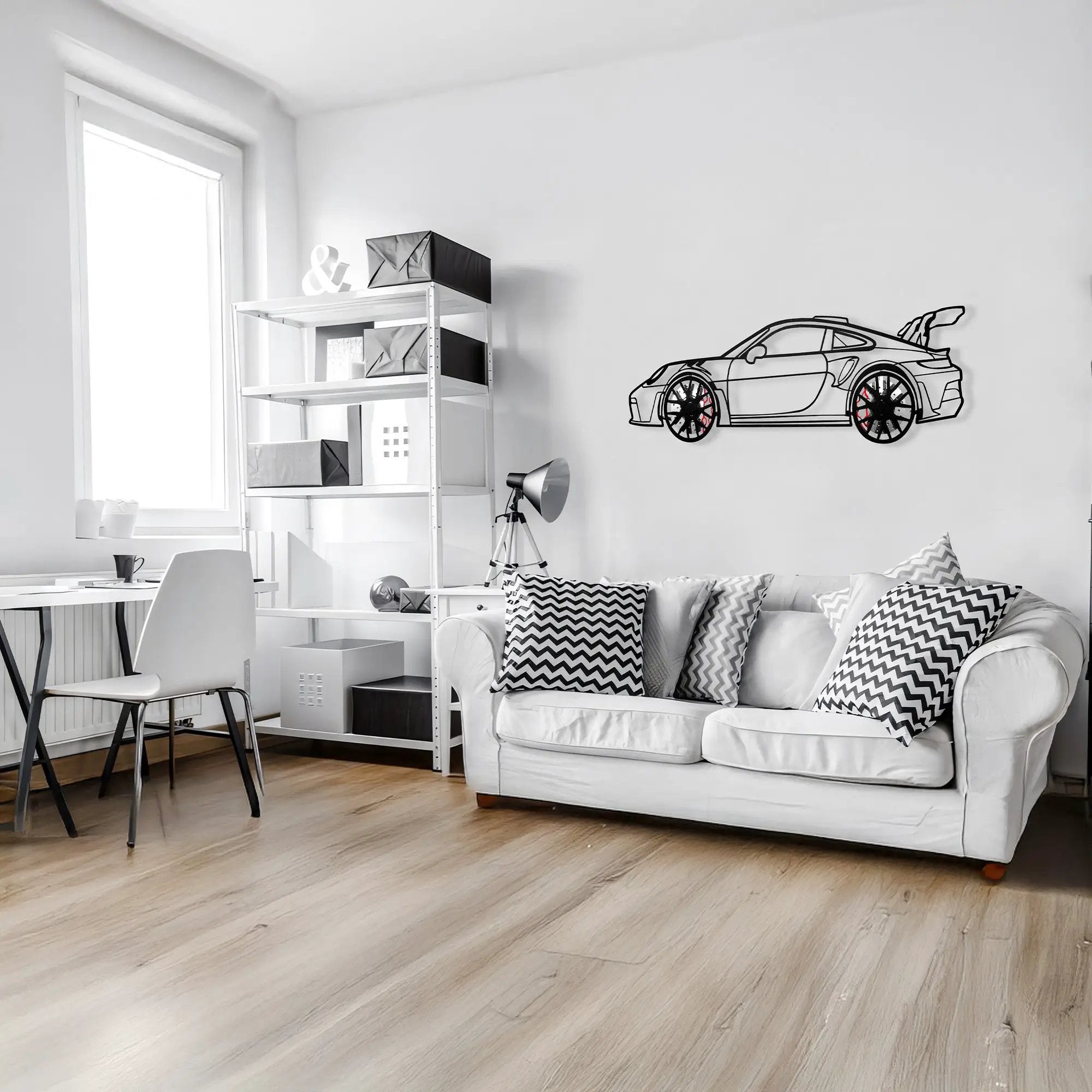 Porsche 911 GT Wall Art – Steel Silhouette with Spinning Wheels-KAFMEKA037 by Enova Art