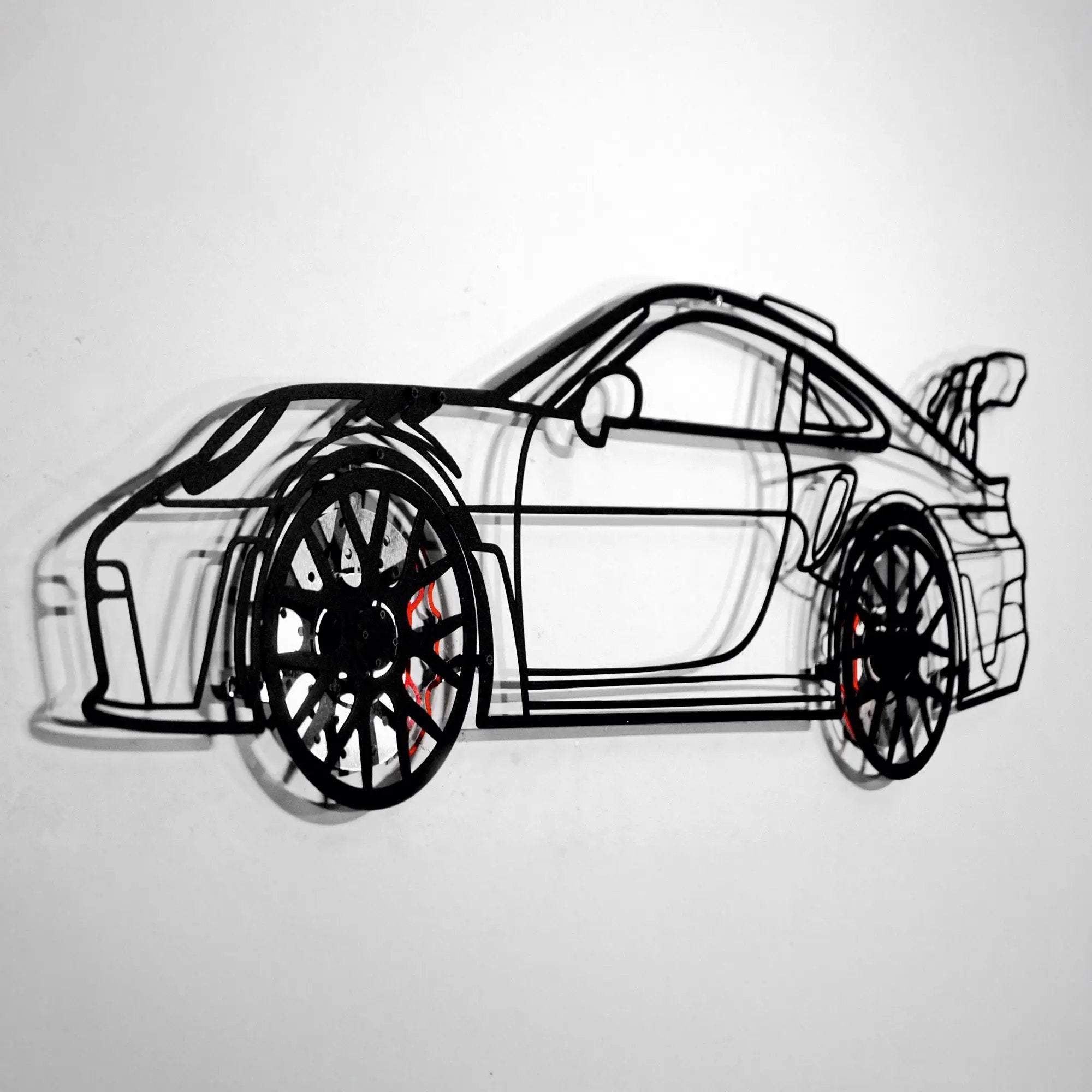 Porsche 911 GT Wall Art – Steel Silhouette with Spinning Wheels-KAFMEKA037 by Enova Art
