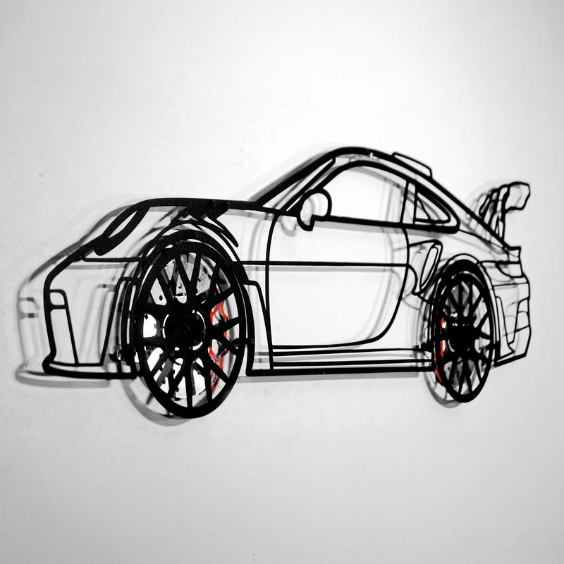 Porsche 911 GT Wall Art – Steel Silhouette with Spinning Wheels-KAFMEKA037 by Enova Art