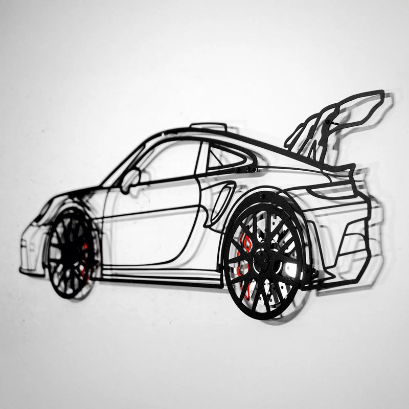 Porsche 911 GT Wall Art – Steel Silhouette with Spinning Wheels-KAFMEKA037 by Enova Art