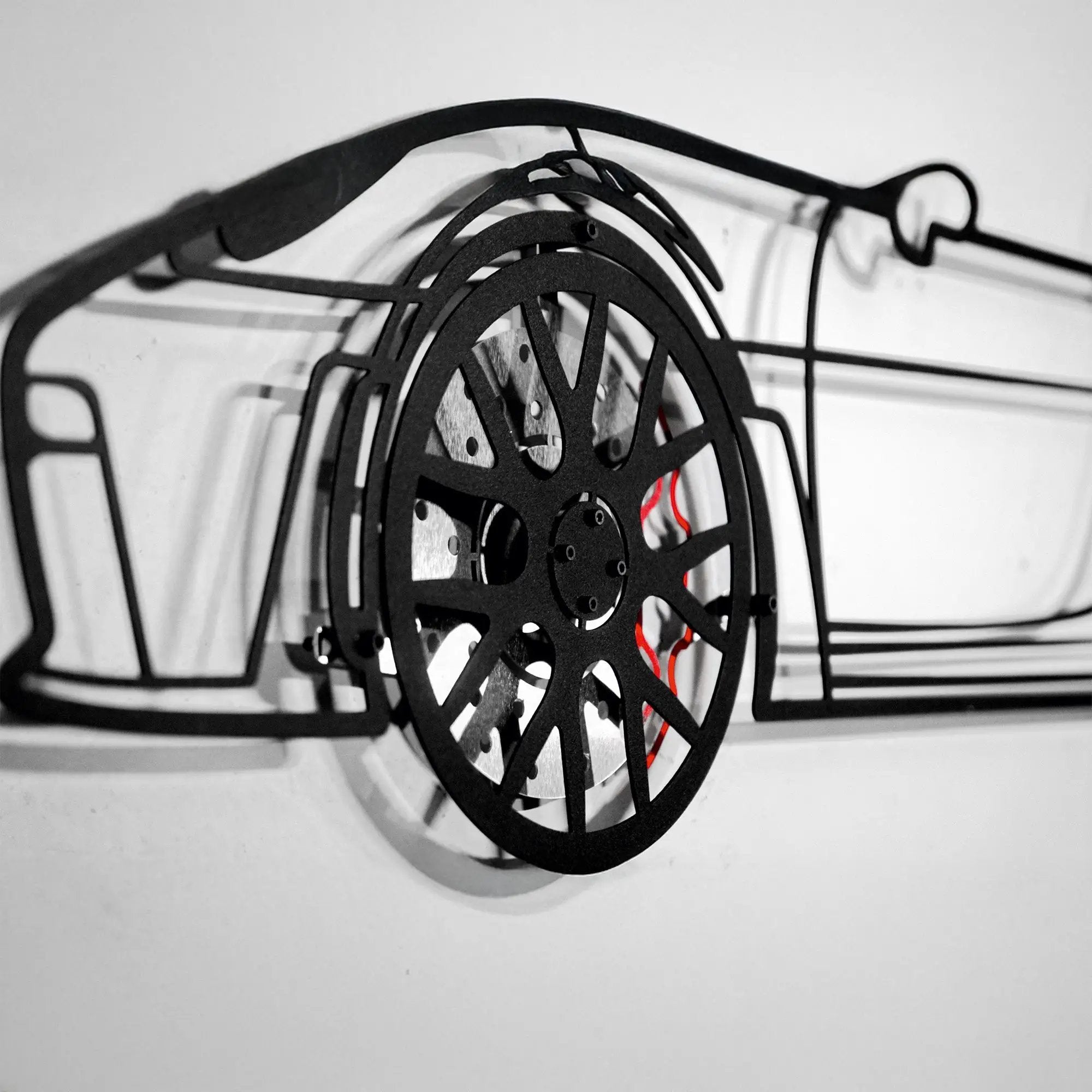 Porsche 911 GT Wall Art – Steel Silhouette with Spinning Wheels-KAFMEKA037 by Enova Art