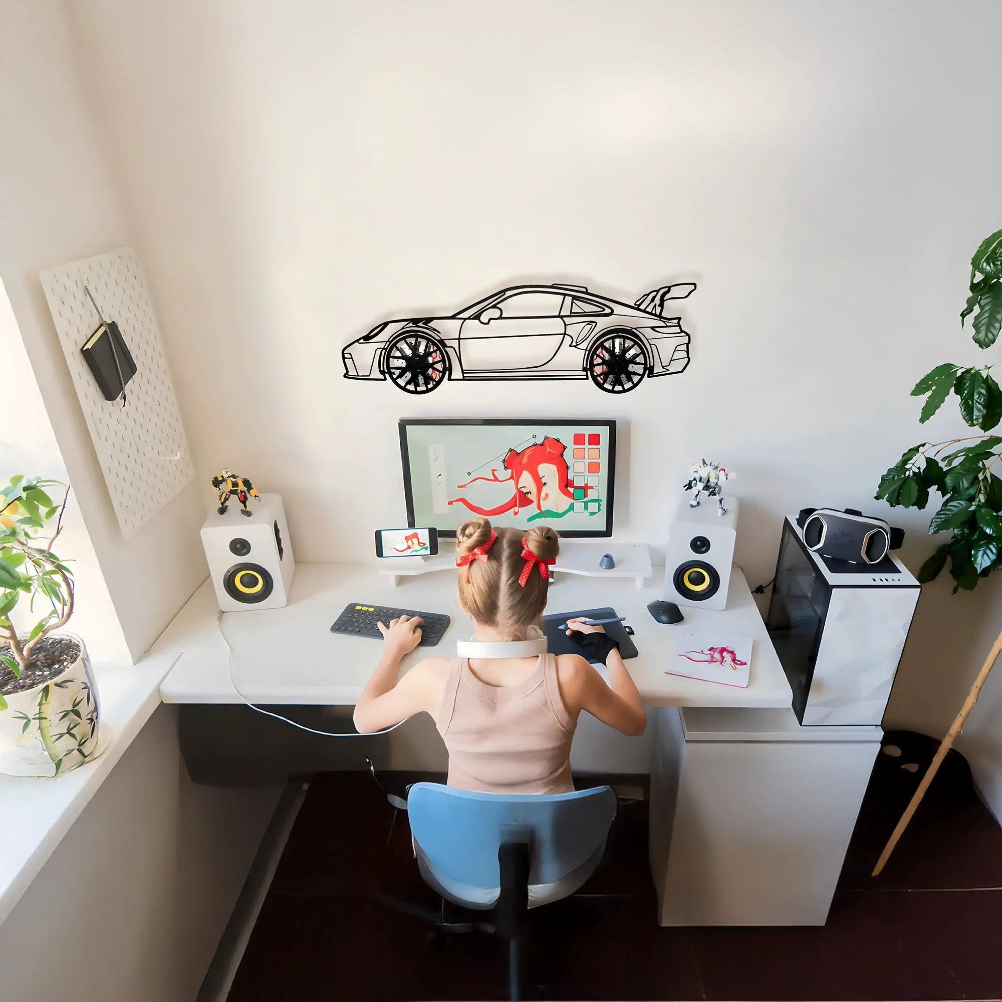 Porsche 911 GT Wall Art – Steel Silhouette with Spinning Wheels-KAFMEKA037 by Enova Art
