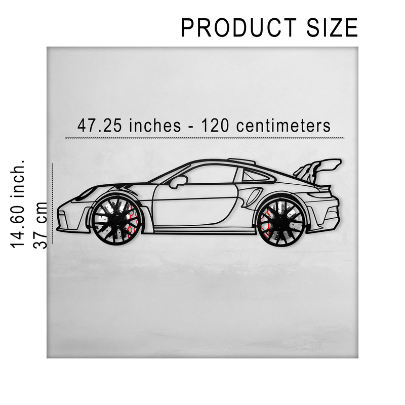 Porsche 911 GT Wall Art – Steel Silhouette with Spinning Wheels-KAFMEKA037 by Enova Art