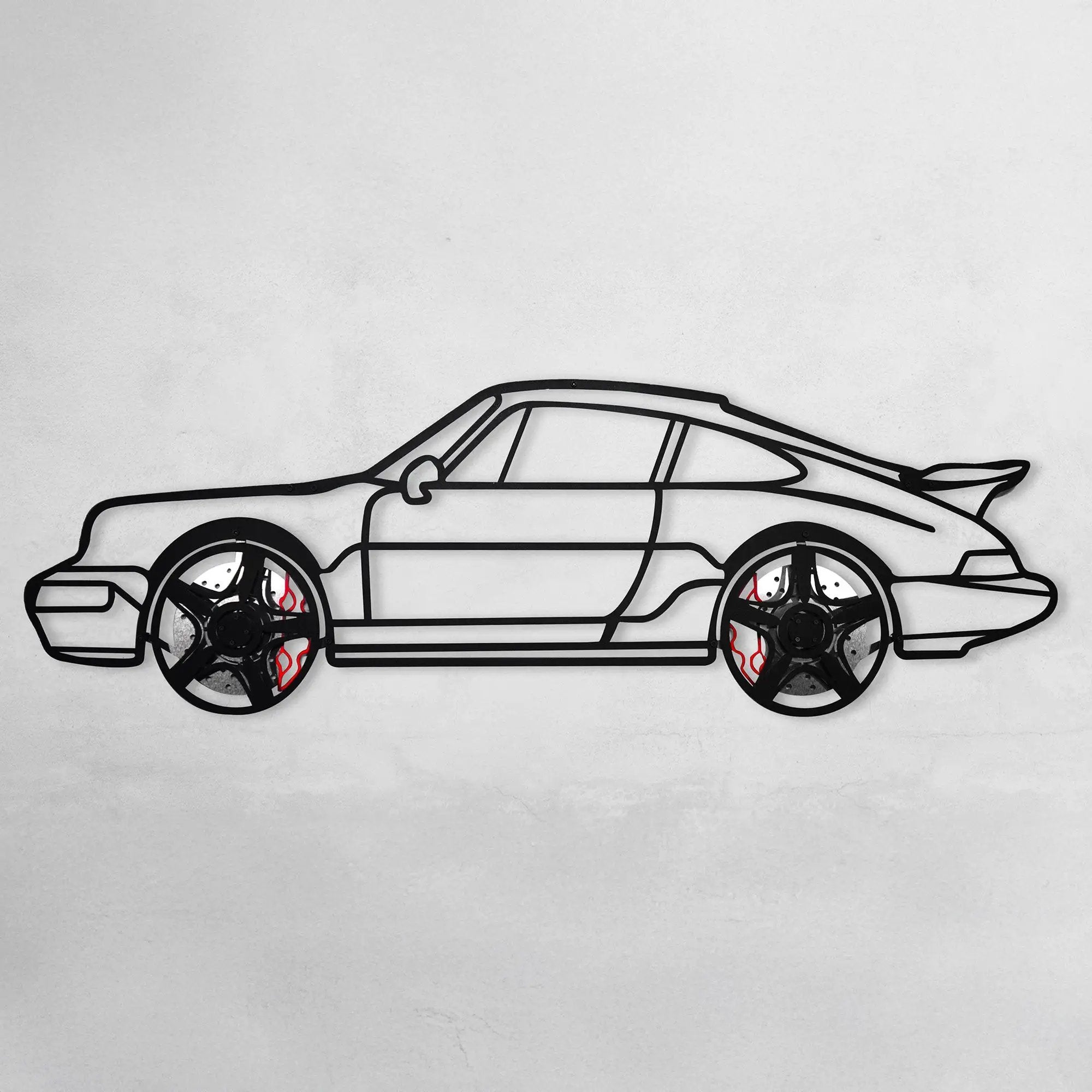 Classic Porsche 911 Wall Art – Retro Steel Silhouette with Spinning Wheels-KAFMEKA038 by Enova Art