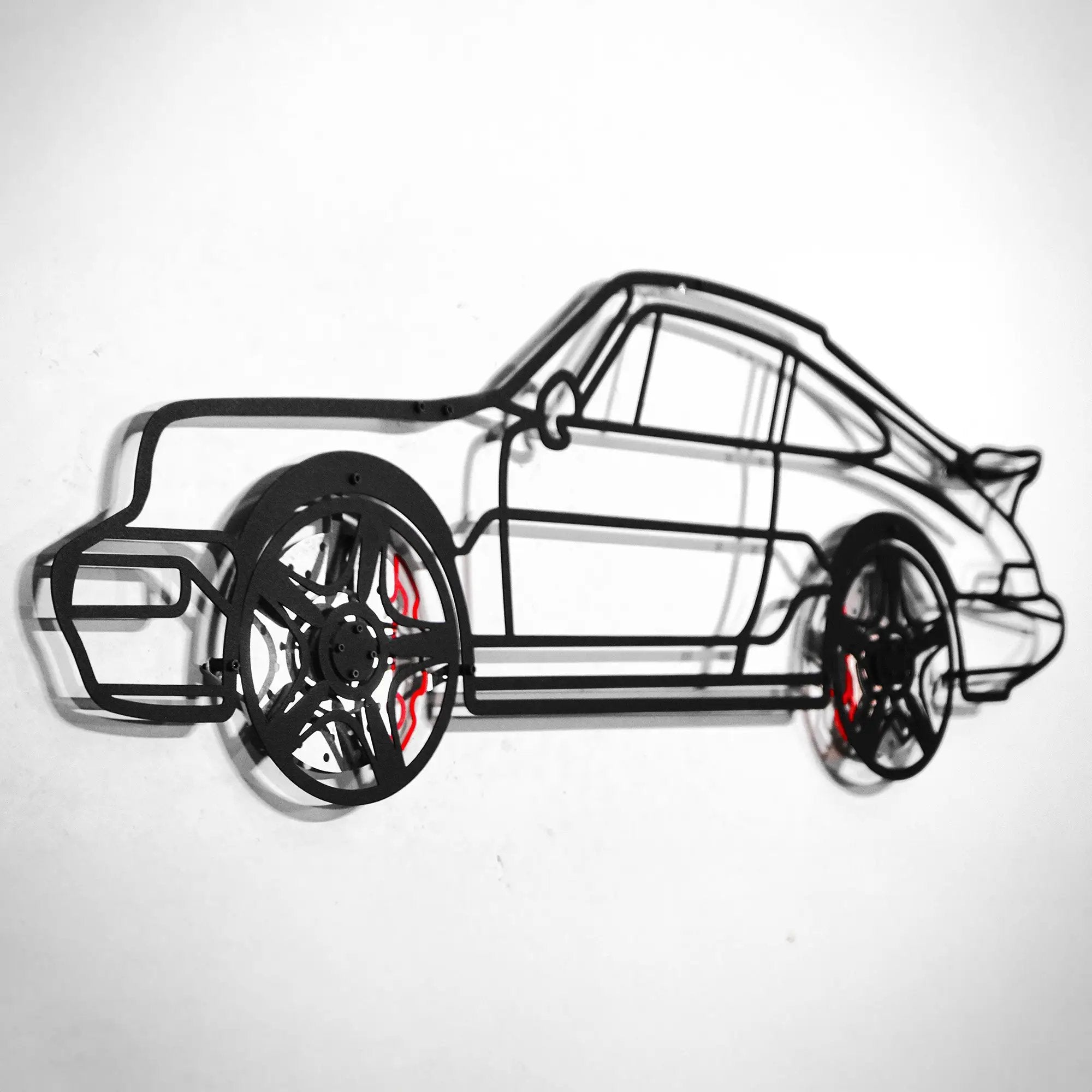 Classic Porsche 911 Wall Art – Retro Steel Silhouette with Spinning Wheels-KAFMEKA038 by Enova Art