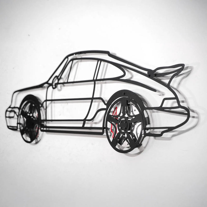 Classic Porsche 911 Wall Art – Retro Steel Silhouette with Spinning Wheels-KAFMEKA038 by Enova Art