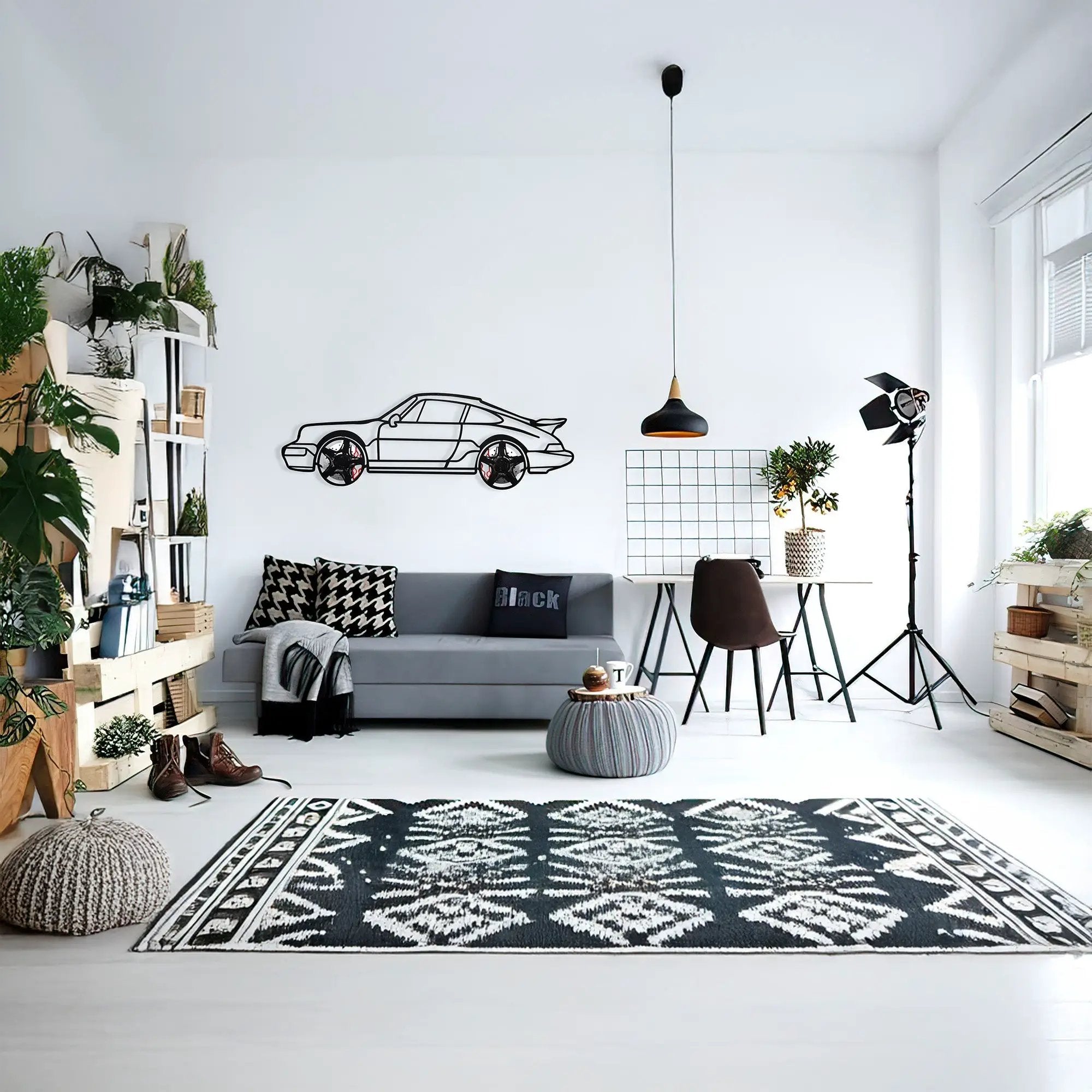 Classic Porsche 911 Wall Art – Retro Steel Silhouette with Spinning Wheels-KAFMEKA038 by Enova Art