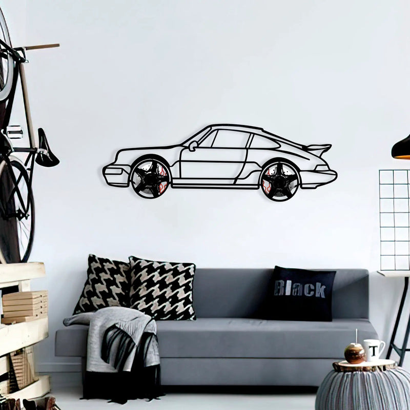 Classic Porsche 911 Wall Art – Retro Steel Silhouette with Spinning Wheels-KAFMEKA038 by Enova Art