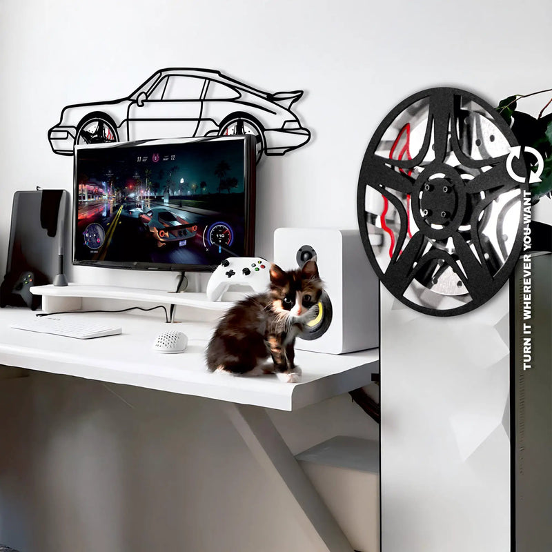 Classic Porsche 911 Wall Art – Retro Steel Silhouette with Spinning Wheels-KAFMEKA038 by Enova Art